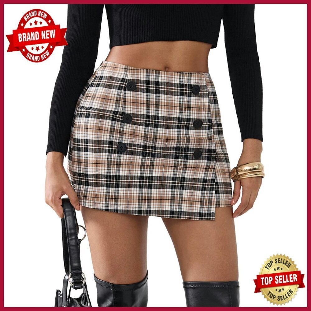 High-Waisted Plaid Mini Skirt, Stretch Fabric, Y2K Style, Fall Winter Fashion